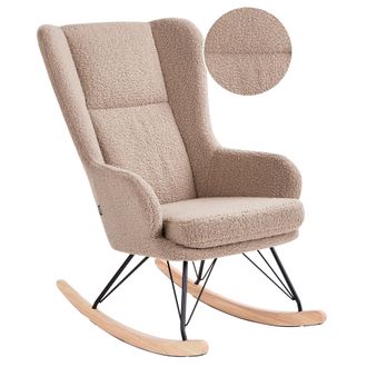 Beliani Mecedora Tapizada De Boucl&eacute; Patas De Metal Negro Con Reposabrazos Respaldo Alto Sala De Estar Habitaci&oacute;n Infantil Beige Luoma