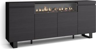 Skraut Home Aparadores Para Sal&oacute;n, Gran Capacidad De Almacenaje, 200x87x35cm, 4 Puertas, Chimenea El&eacute;ctrica, Dise&ntilde;o Industrial, Estilo Moderno, Negro - Skraut Hom