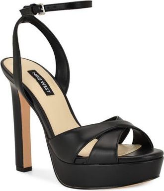 Nine West Wilda Ankle Strap Platform Sandal in Black at Nordstrom, Size 10.5