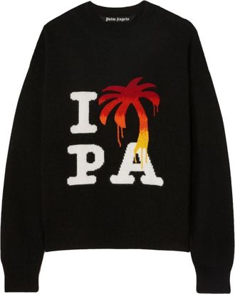 Palm Angels I Love PA Gebreide Trui - Heren - Ronde hals truien - Zwart - L - Wol - Truien & Vesten