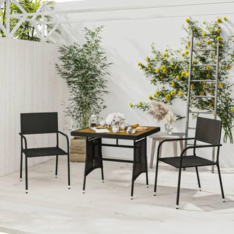 vidaXL Juego De Comedor De Jard&iacute;n 3 Pzas Rat&aacute;n Sint&eacute;tico Negro Vidaxl