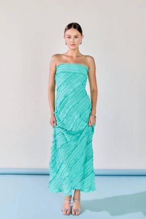 endless rose Juliette Strapless Ruffled Maxi Dress In Aqua Marine