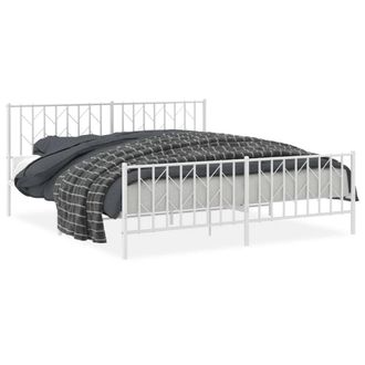 Berkfield Home Metal Bed Frame without Mattress with Footboard&not;White 183x213cm in White | Size: 183x213 cm