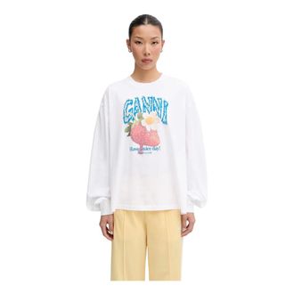 Ganni Camiseta de manga larga con estampado de fresas - Tops - Mujer - Blanco - XS