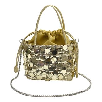 Generic Women Sequins PU Bucket Bag Drawstring Crossbody Bag for Daily Use (Gold)