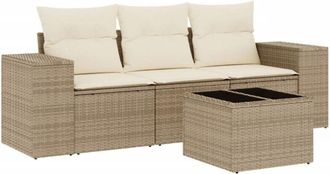 vidaXL Juego De Sof&aacute;s Jard&iacute;n Con Cojines 4 Pzas Rat&aacute;n Sint&eacute;tico Beige Vidaxl