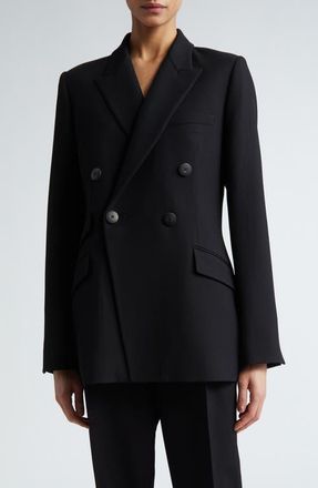 Nellie Partow Steph Double Breasted Virgin Wool Blazer in Black at Nordstrom, Size 10