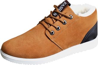 Generic Men Winter Sneaker, Lace-Up Ankle Boots Low-Top Flat Trainers Warm Lining Casual Outdoor Sports Shoes Work Boot Biker Boots Winter Fur Lined Lace Up T