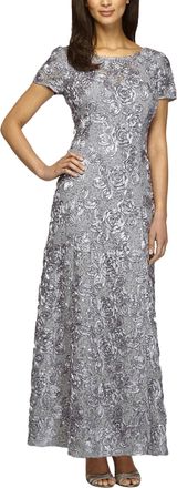 Alex Evenings Womens Long A-line Rosette Dress - - 12 Petite