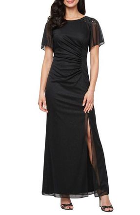 S.L. Fashions Sparkle Embellished Shoulder Gown in Black at Nordstrom, Size 12