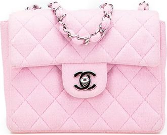 Chanel 2000-2002 Mini Square Classic Jersey Single Flap crossbody bag - Pink