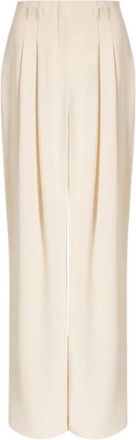 Alberta Ferretti Wijde pantalon met plooien - Dames - Wijde Broeken - Beige - L - Leer - Broeken