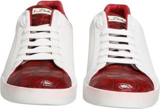 Dolce & Gabbana White Red Leather Lace Up Sneakers Mens Shoes (Pre-Owned)