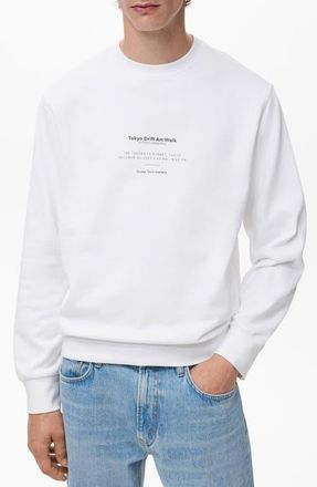 Mango Cotton Graphic Print Sweatshirt in White at Nordstrom, Size X-Large