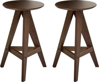 Beliani Conjunto De 2 Taburetes De Madera De Caucho Estilo Retro Comedor Cocina Marr&oacute;n Oscuro Aroma
