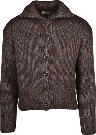 Herno Korte Cardigan met Kraag - Dames - Vesten - Bruin - L - Wol - Truien & Vesten