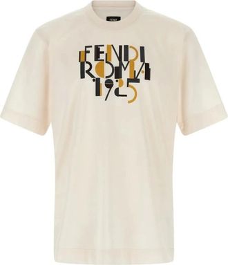 Fendi Tops, Heren, Beige, S, Roma T-Shirt Collectie 1925