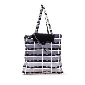 Chanel Matelasse Black Gray White Cotton Eco-Bag Shoulder Bag Tote Bag (Pre-Owned)