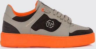 Philipp Plein Sneakers basse in pelle e suede bicolore con logo Hexagon