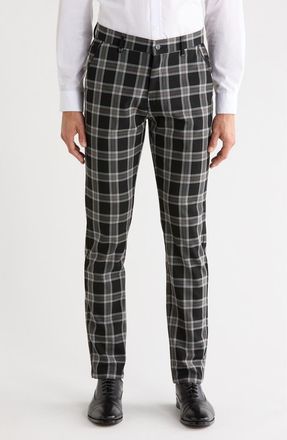 T.R. Premium Plaid Straight Leg Trousers in Black at Nordstrom Rack, Size 30