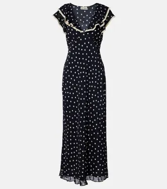 Rixo Bethea polka-dot cr&ecirc;pe de chine midi dress