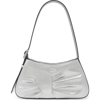 Behno Mini Leena Crosshatched Metallic Leather Shoulder Bag in Silver at Nordstrom