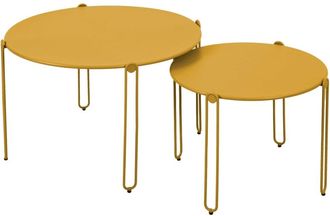 Oviala Juego de 2 mesas de centro nido para jard&iacute;n en color amarillo