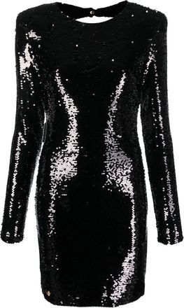 Philipp Plein long-sleeved sequin-embellished dress - women - Polyamide/Polyester/Spandex/Elastane - S - Black