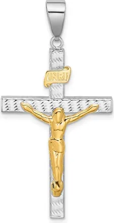 Diamond2Deal 14k Two-tone Gold Polished and Diamond-cut Crucifix Pendant