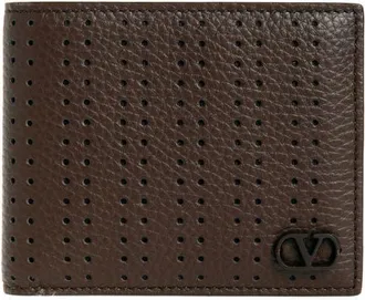 Valentino VLOGO Signature Bifold Perforated Leather Wallet in Dark Brown at Nordstrom