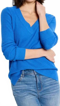 Nic+Zoe Waffle Stitch V-Neck Sweater In Sapphire