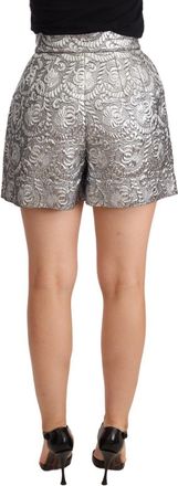 Dolce & Gabbana Womens Silver Floral Brocade High Waist Shorts Polyester