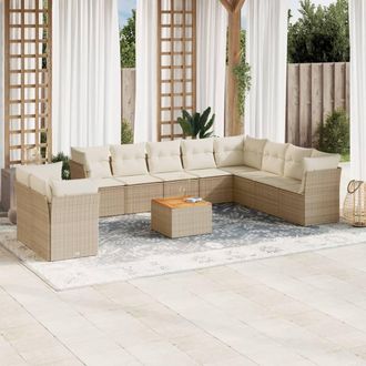 vidaXL Set De Sof&aacute;s De Jard&iacute;n 11pzas Con Cojines Rat&aacute;n Sint&eacute;tico Beige Vidaxl