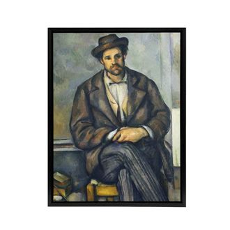 Artery8 Seated Peasant Portrait Painting Cezanne Framed Canvas Wall Art Print | Size: W24 x H32