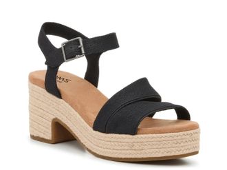 Toms Kiki Sandals Womans Black Ankle Strap Block Heel Espadrille HTAT1457