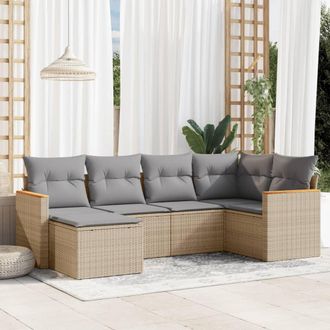 vidaXL Vidaxl - Juego De Sof&aacute;s Jard&iacute;n Con Cojines 6 Pzas Rat&aacute;n Sint&eacute;tico Beige