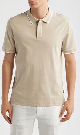 BOSS Parlay Tipped Cotton Polo in Open Beige at Nordstrom, Size Xx-Large