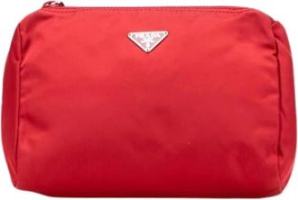 Prada Pre-owned Clutches, female, Red, Size: ONE SIZE Pre-owned Vintage Nylon Clutch