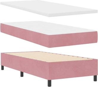 vidaXL Box Spring Bed with Mattress Pink 100 x 200 cm Velvet vidaXL