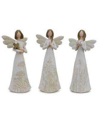 Melrose International Set Of 3 Beige Floral Etched Angel Figurine