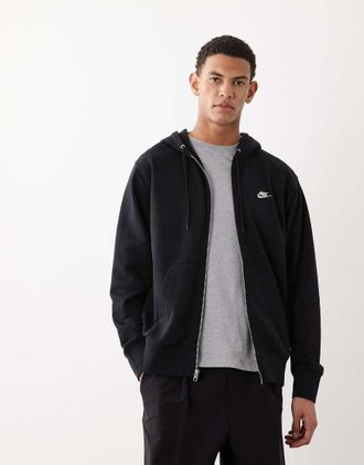 Nike Club - Felpa nera in spugna con cappuccio e zip-Nero