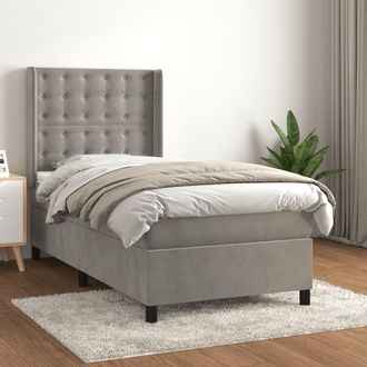 vidaXL Vidaxl - Cama Box Spring Con Colch&oacute;n Terciopelo Gris Claro 80x200 Cm