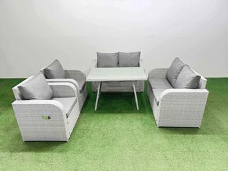Fimous 6 Seater Rattan Garden Furniture Set Outdoor Love Sofa Sets in Light Grey