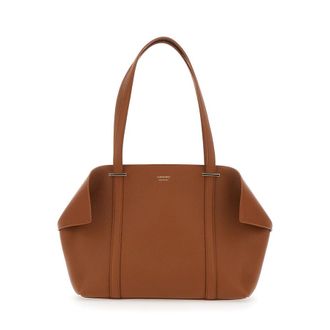 Ferragamo Tote Bag With Folded Sides And Logo Lettering On The Front Brown Leather For Women Calf Shoulder