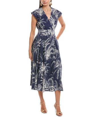 Marella A-Line Belted Linen-Blend Wrap Dress