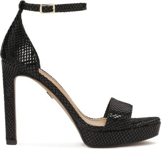 Kazar Zwarte sandalen op een reli&euml;flederen platform - Dames - Sandalen met hakken - Zwart - 35 EU - Leer - Schoenen