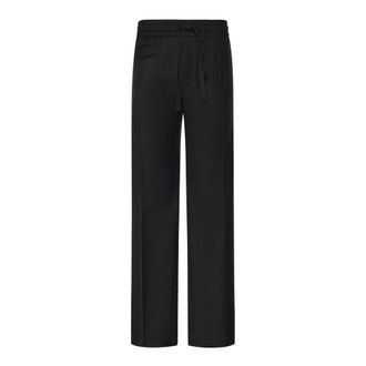 Dolce & Gabbana Straight Trousers, male, Black, Size: M Wool Twill Jogging Trousers