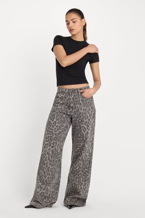 Good American Womens Good Ease Leopard Jeans | Grey Lucky Leopard Size 00 | Good American by Khlo&Egrave; Kardashian