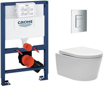 GROHE Inodoro Empotrado Rapid Sl + Inodoro Sin Brida Sat Brevis + Placa Cromada (rapidsl082-brevis-1) - Grohe
