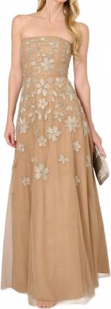 Adrianna Papell Long Formal A Line Beaded Evening Dress In Taupe Pink